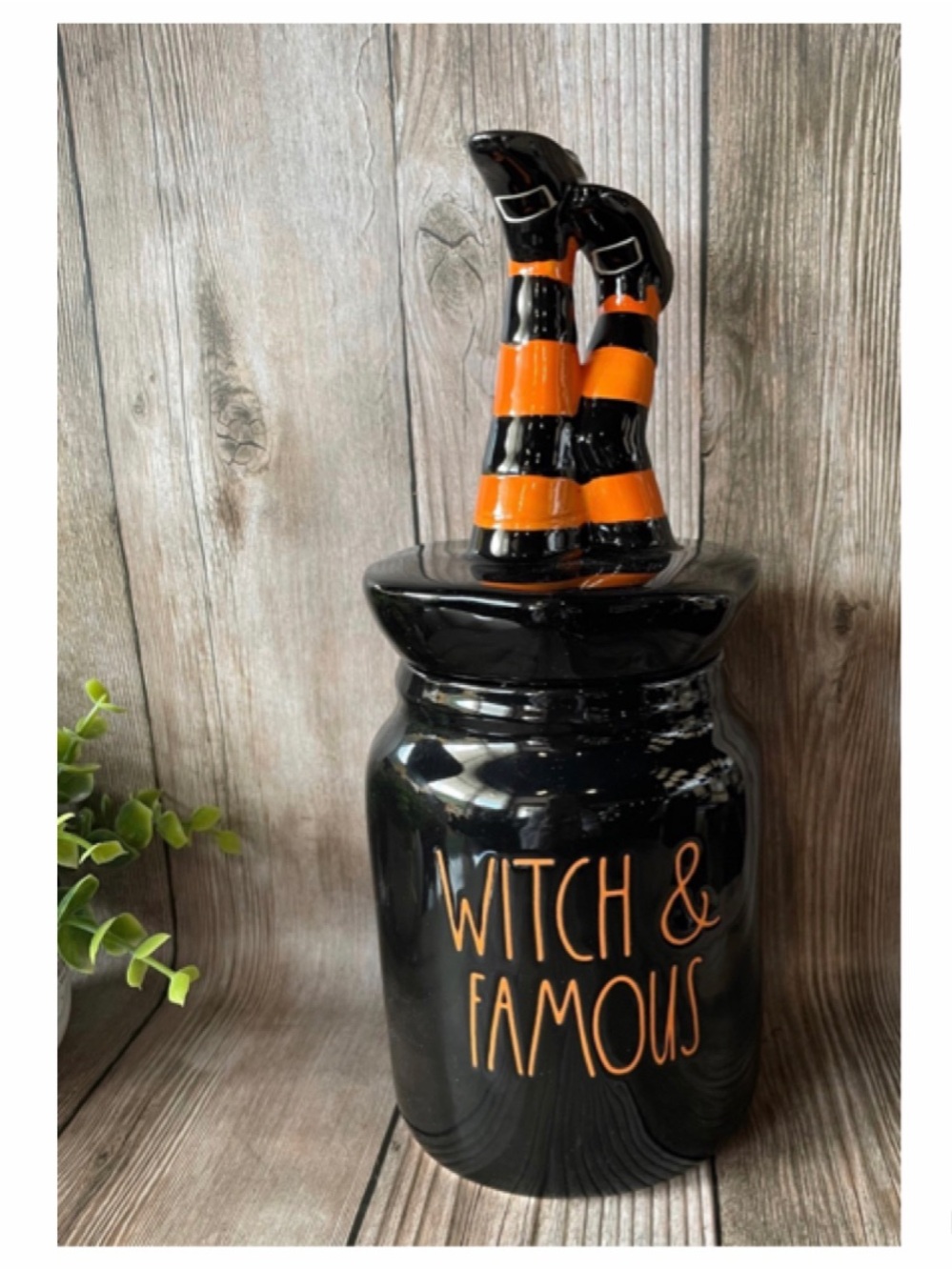 NEW Rae Dunn "WITCH AND FAMOUS" Canister w/Leg Topper
